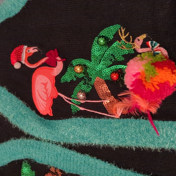 Ugly Christmas Sweater VEST Flamingo Palm Trees Sequins MEDIUM - Picture 5 of 10